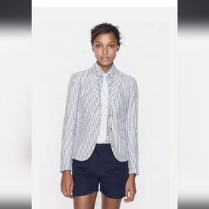J Crew Schoolboy Striped Linen-Blend Blazer - White & Navy, Gold Buttons